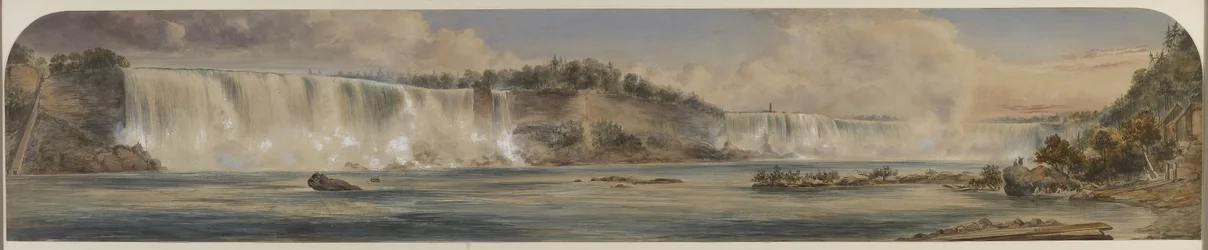 Weitreichender Blick auf die Niagarafälle von unten